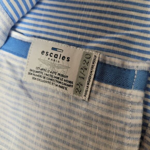Escales Paris Limited Edition Linen Shirt Mens Size XL Button Up Blue Striped - Picture 6 of 12